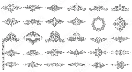 Set of vintage vector decorative elements with ornate calligraphic floral swirl frames
