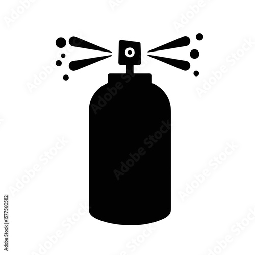 Black aerosol spray can with mist emitting from nozzle  