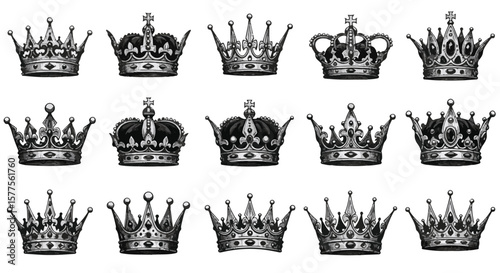 Antique royal crown vector icons collection