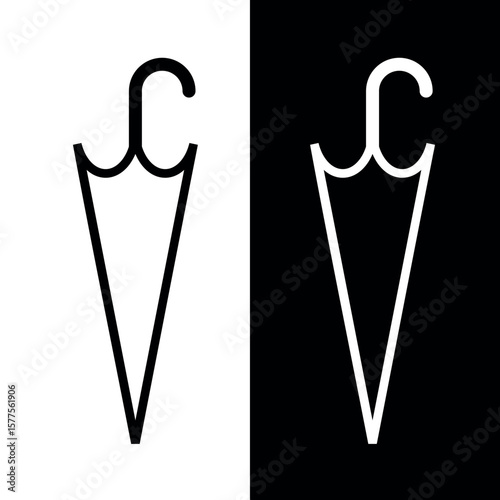 Icon of a folded umbrella. Symbol of rain or protection. Means of protection from the sun. Season or autumn pictogram.  Attribute of bad weather or precipitation. Vector icon.