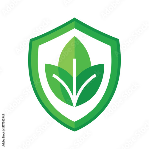 Eco-friendly shield emblem with leaves, nature protection concept