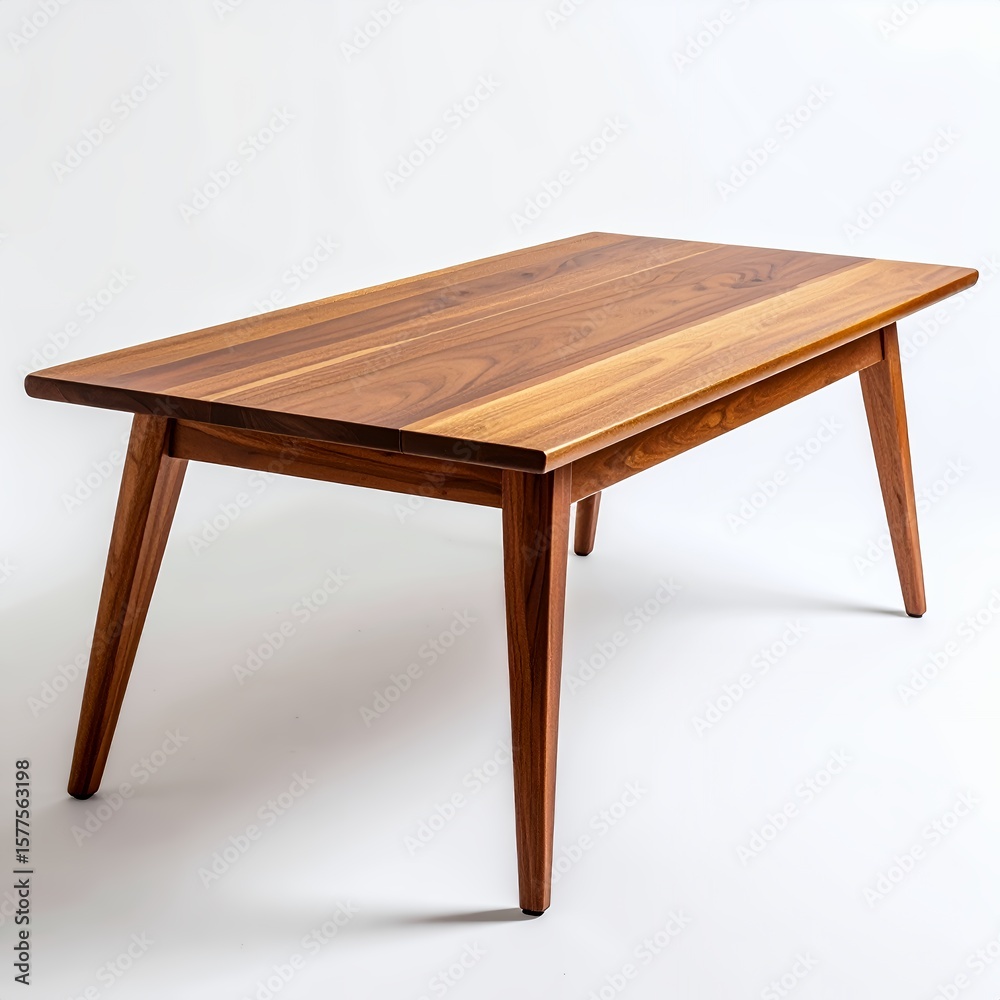 Fototapeta premium Elegant walnut coffee table showcasing clean lines and craftsmanship on white background
