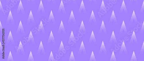 Vector abstract wide panoramic background with triangle spikes in violet colour. Halftone gradient adds grainy texture and energetic geometry to this sharp futuristic conceptual patterned abstraction