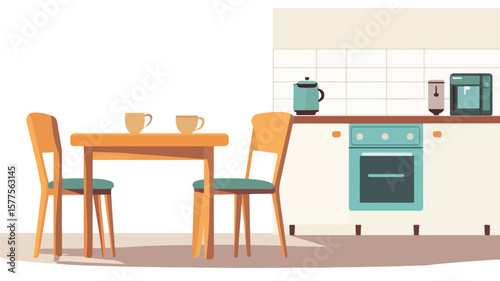 Cozy Kitchen Scene with Wooden Table