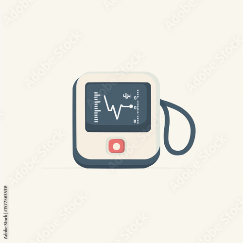 Flat minimal illustration of digital pressure monitor with screen, designed for printable health trackers, wellness charts or daily care sheets
