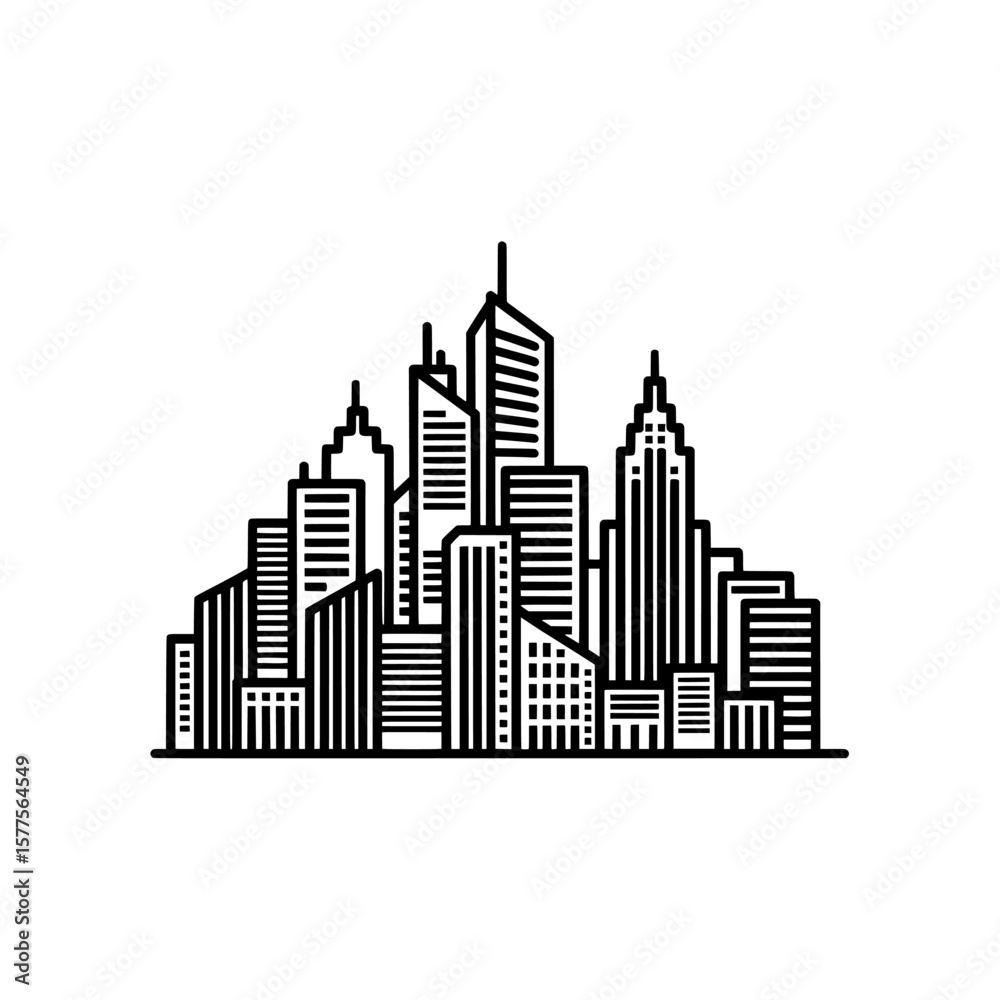 Line art cityscape with tall buildings and skyscrapers Line art cityscape with tall buildings and skyscrapers
