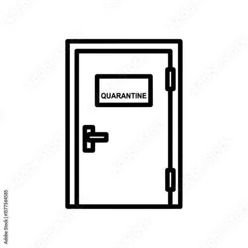 closed door with quarantine sign in black outline style