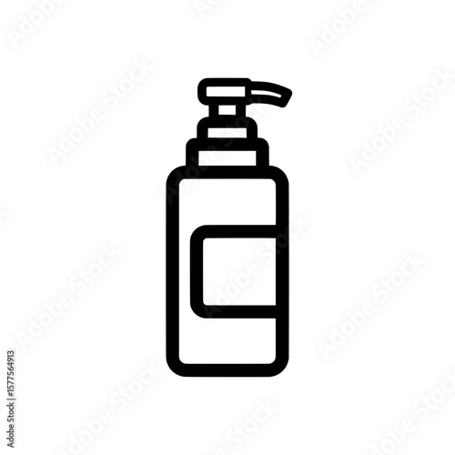 Line art of pump bottle with pump dispenser for personal care