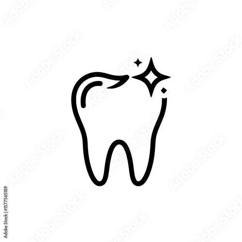 Tooth with sparkles and shine in minimal line art style