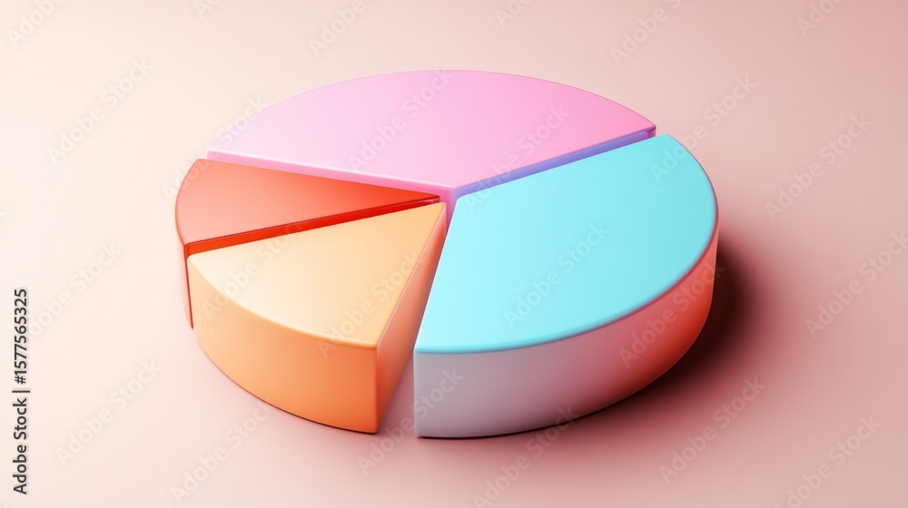 Obraz premium D pie chart with glossy finish and subtle shadows, soft color palette on neutral background