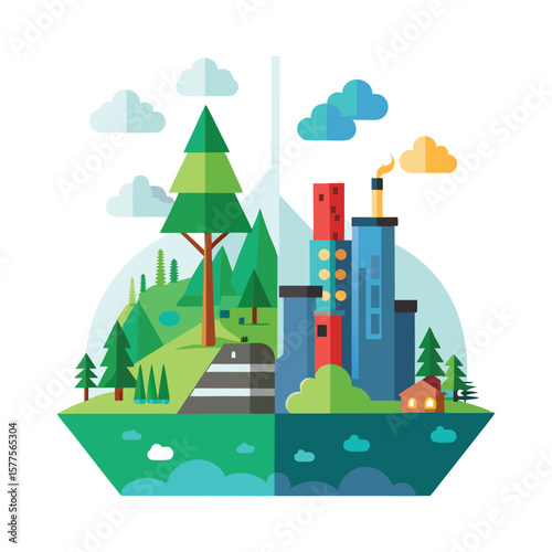 Environmental Conservation vs. Industrial Pollution A Conceptual Illustration