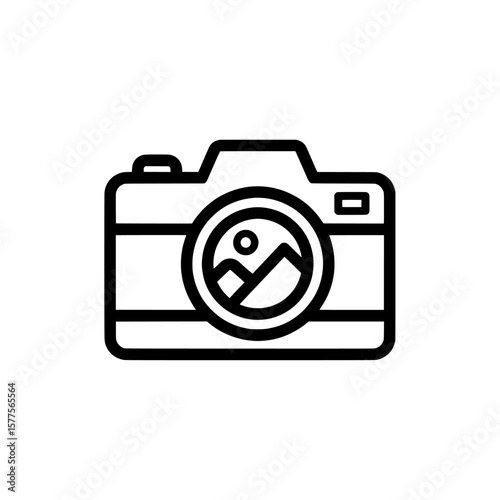 Camera with photo lens icon for photography and media content