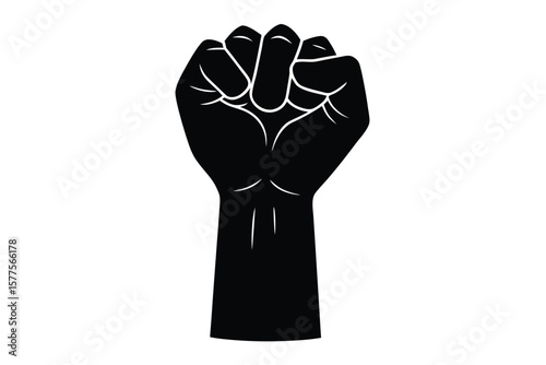 Hand raised fist silhouette vector illustration flat design isolated on white background