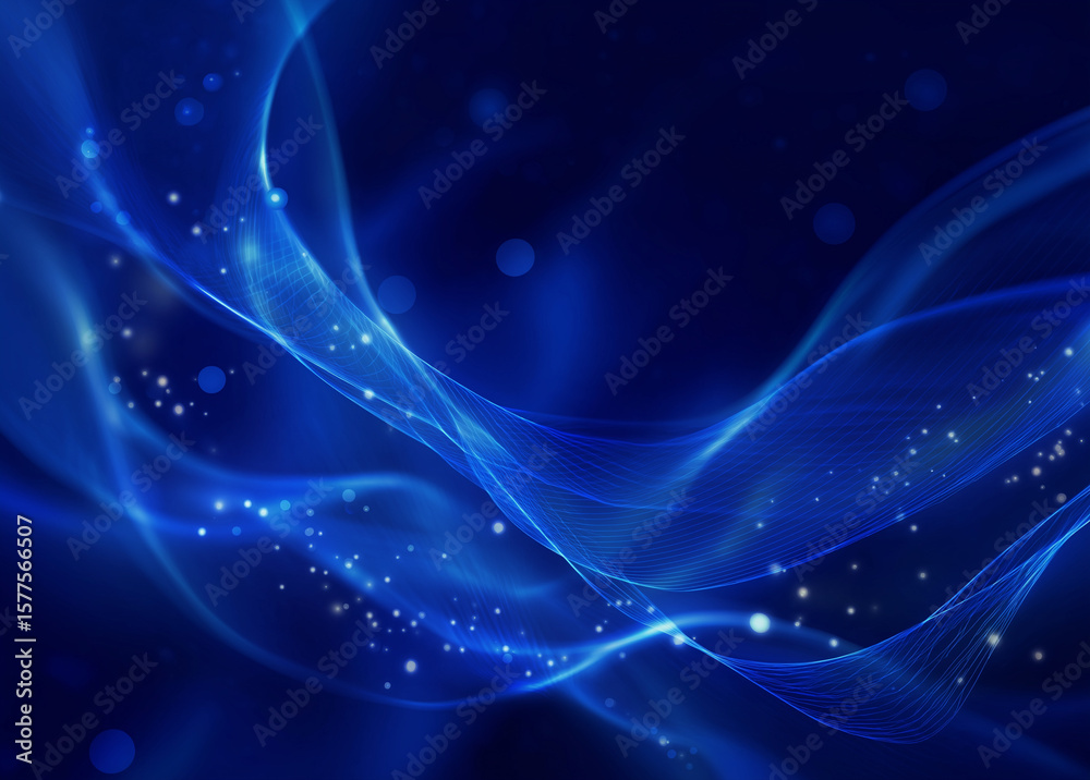 Fototapeta premium Abstract blue background with glowing lights and curves, an artificial intelligence generative technology concep