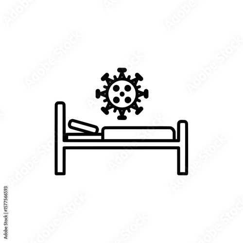 hospital bed with virus symbol for medical health safety