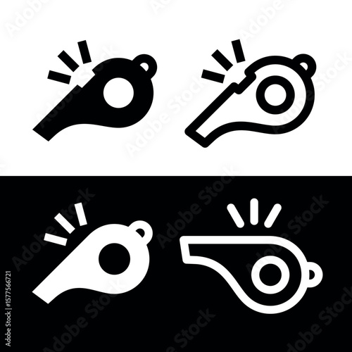 Referee whistle icon. Symbol of sport, match or championship. Referee whistle, attribute of sports referee or violation of game rules. For playing football or hockey, volleyball or basketball. Vector 