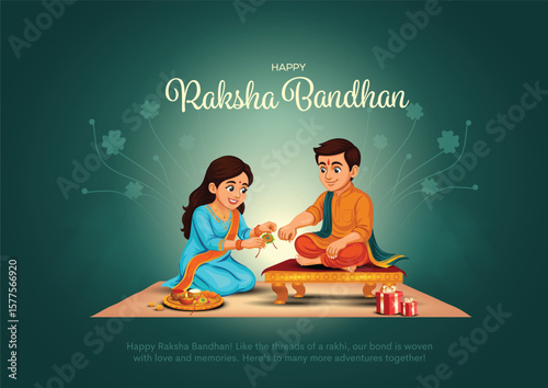 Indian festival happy Raksha Bandhan greeting card. Creative vector illustration design. Brother and sister bonding celebration.
