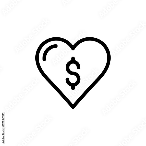 love heart with dollar sign symbol for financial and charity themes