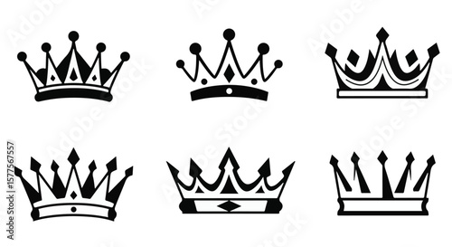 Royal crown icon set vector with diverse people silhouettes, a symbol of family and business