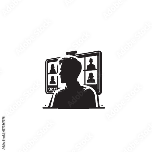 Zoom Meeting Screen Layout Silhouette on White Background – Vector Illustration for Virtual Communication, Remote Collaboration, and Digital Workspace Concepts