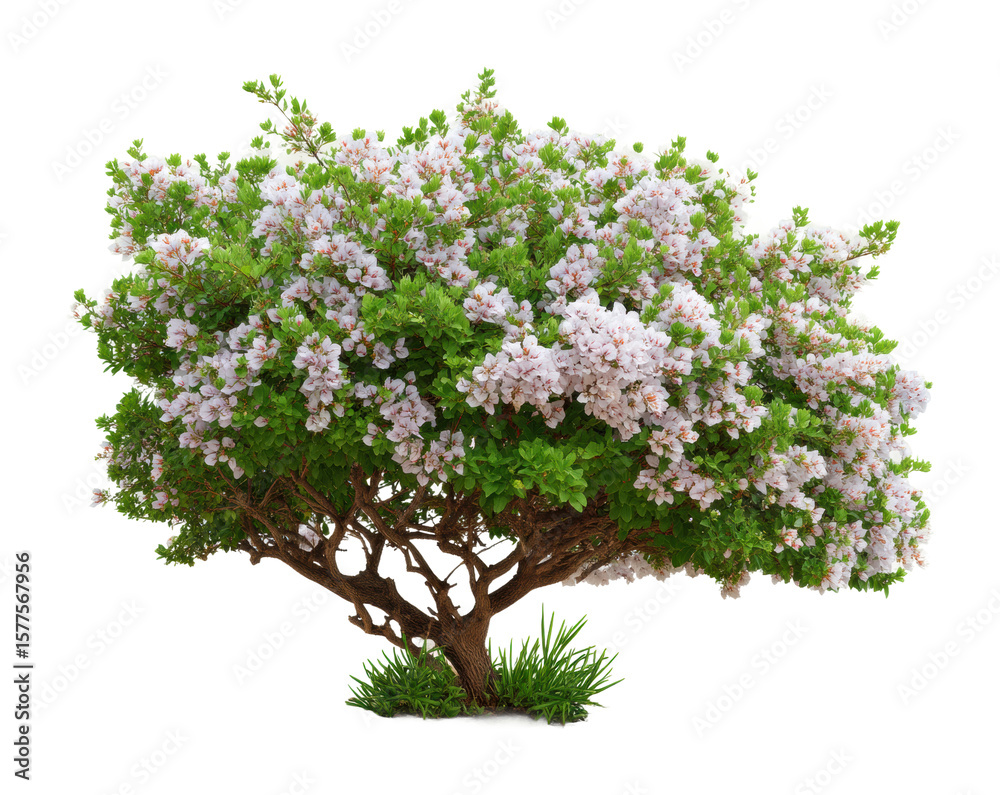 Fototapeta premium Blooming tree in nature botanical vibrant environment. Isolated on transparent background, png.