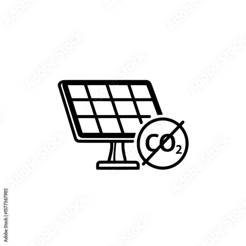solar panel with carbon dioxide symbol representing renewable energy