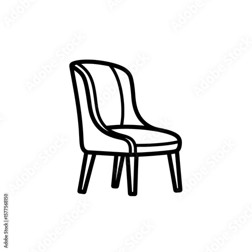 Line art chair with wooden legs on black background