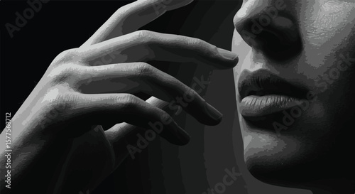 A woman's dark hands, adorned with a ring, cradle a baby, expressing a sense of tender beauty and silent prayer