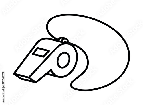 Referee whistle icon. Symbol of sport, match or championship. Referee whistle, attribute of sports referee or violation of game rules. For playing football or hockey, volleyball or basketball. Vector 