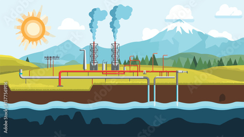 Geothermal Energy Diagram - Powering Renewable Sources for Sustainable Future