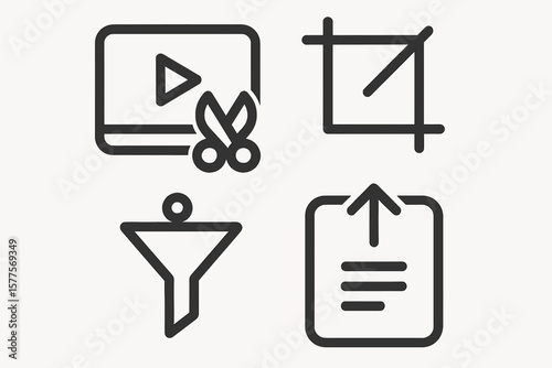 Minimalist black icons for video editing and design tools