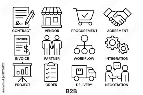B2b icons: contract, vendor, procurement, agreement, and more for business operations