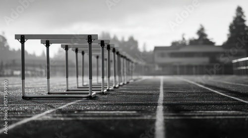 Row of hurdles on a track