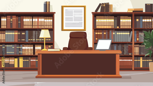 Modern Law Firm Office with Antique Brass Accents and Impressive Book Collection