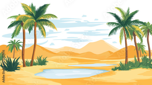 Serenity of Lush Oasis in Desert with Palm Trees & Spring