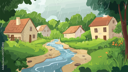 Scenic transformation: Village trail converted into stream by rain