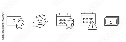Monthly installment schedule finance payment alert currency and cash icon set in outline style vector illustration design.