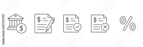 Loan and financing approval document interest bank money payment agreement line icon vector illustration for business banking financial services design.