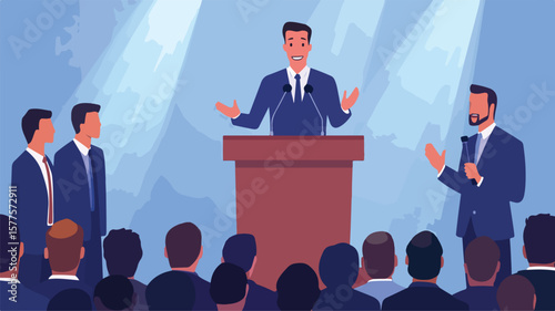 Professional Politician Giving a Inspirational Speech at Podium