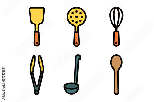 Vector Illustration of Colorful Kitchen Utensil Icons