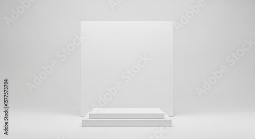 Wallpaper Mural A simple white two-step podium provides a clean platform against a stark monochromatic background. Torontodigital.ca