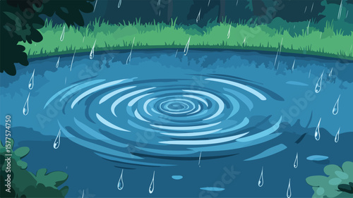 Tranquil Soft Ripples in Pond Under Gentle Drizzle