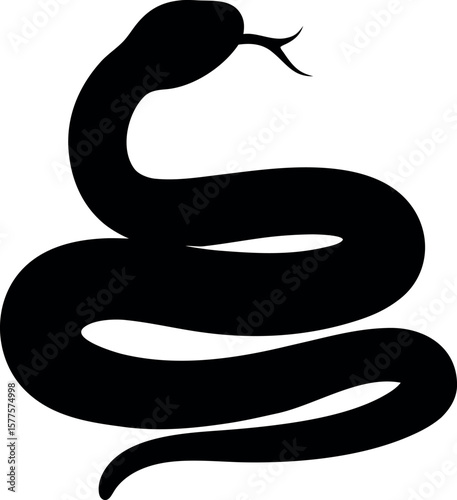 Coiled Snake Silhouette with Tongue Out