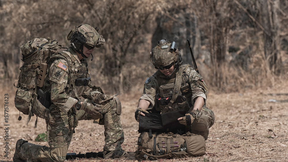 Fototapeta premium soldiers in camouflage. military training combat