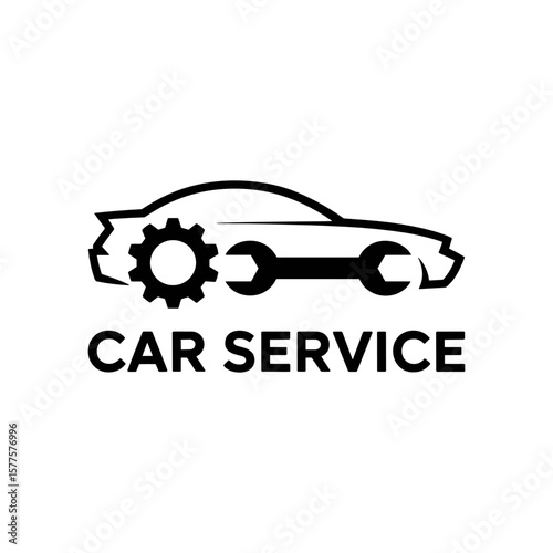 Car Service Emblem: A sleek, graphic representation of a car and essential tools, symbolizing professional automotive care and repair services.