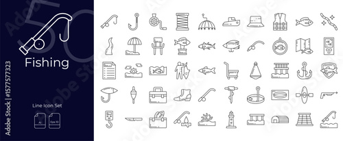 Fishing Line Editable Icons set. Vector illustration in modern thin line style of Hair fishing icons: fishing, reel, bait, etc