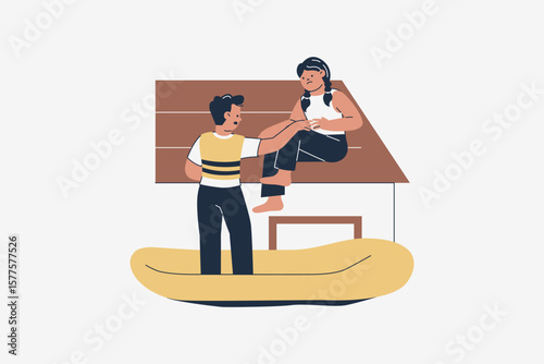 Illustration of Evacuating People from Flooded House