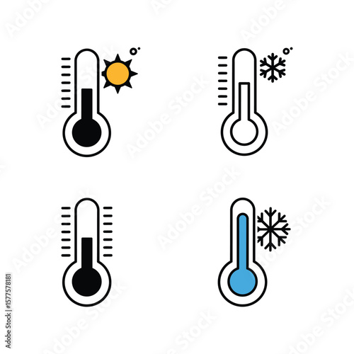 Temperature Measurement Thermometer Icons Set, Hot and Cold Weather Symbols Vector