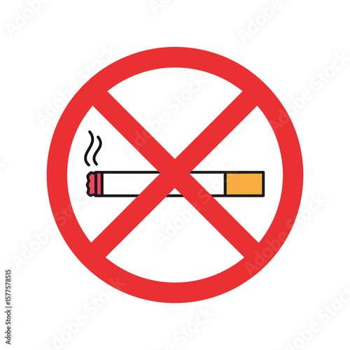 No Smoking Forbidden Sign Vector, Health Warning Symbol, Prohibited Habit Icon