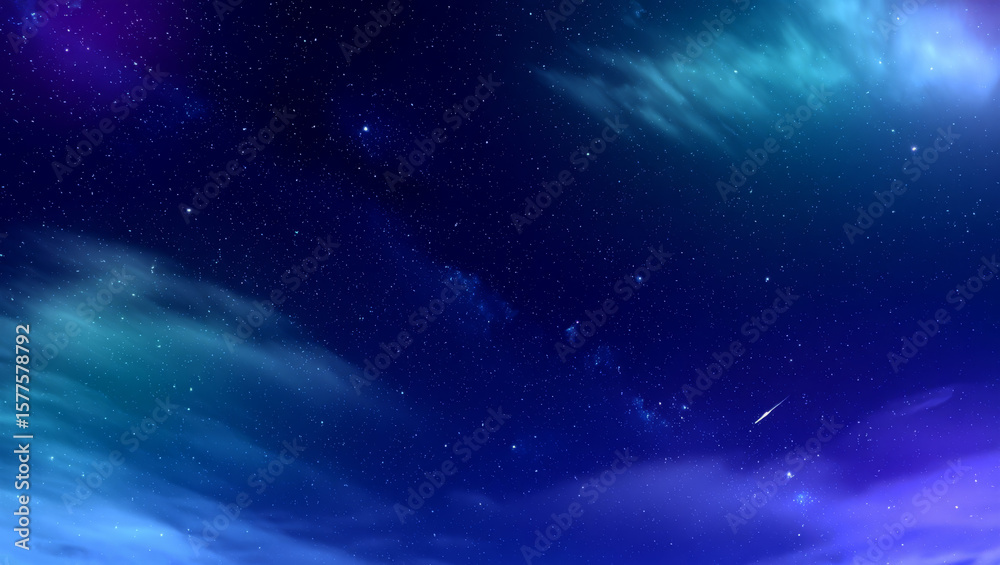 Fototapeta premium Vast starry night sky with wispy clouds and a shooting star
